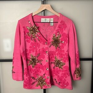 Vintage Button-Up Cardigan By Design Options - Size Medium - Pink